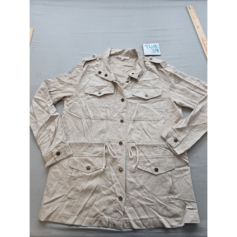 Jack Delancey Womens Utility Field Jacket Tan Khaki Drawstring Cargo Coat Size M